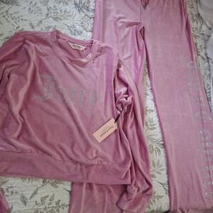 Juicy Couture Pink Velour Rhinestone Logo Tracksuit Set